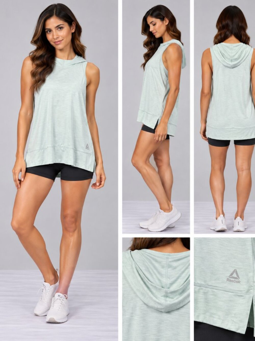 Reebok Light Blue Hooded Racerback Workout Tank Top Size XS